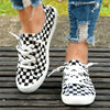 Lightweight Women's Canvas Shoes with Checkboard Printed - Comfortable Lace-up Low Top Walking Shoes