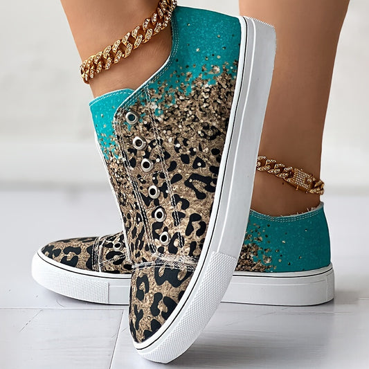 These Colorful Leopard Print Women's Sneakers feature a fashion-forward ombre design and are crafted from lightweight canvas that is comfortable and breathable. The low top style offers a sleek look with the added benefit of freedom of movement, making them ideal for casual lunch dates or daily errands.