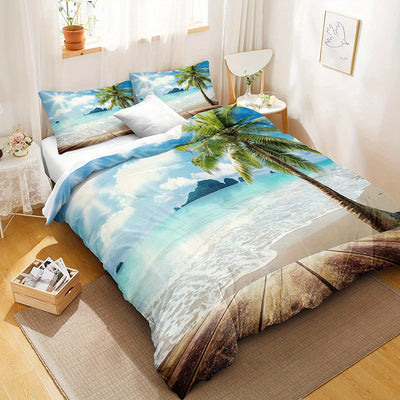 Sunny Beach Palm Tree Duvet Cover Set: Embrace the Tropical Vibes in Your Bedroom