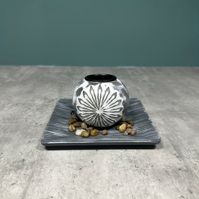 Enhance Your Space with the Elegant Love Candle Holder Set: Wooden Grey Ball Candle Holder with Tray