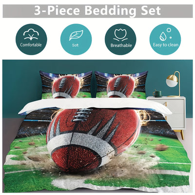 Football Frenzy: 3-Piece Duvet Cover Set for Cozy Bedrooms and Guest Rooms