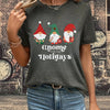 Festive Spirit: Christmas Gnome Print Crew Neck T-Shirt for Women