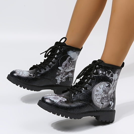These Glamorous and Edgy Women's Gothic Style Ankle Combat Boots offer a classic round toe, lace-up design, 4 inch block heel, and anti-skid sole for ultimate safety while riding a motorcycle. Ideal for any occasion that requires both edgy and glamorous look.