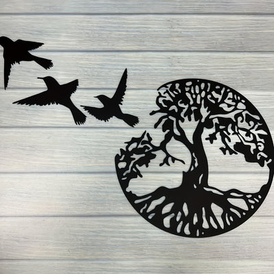 Metal Art: Tree of Life with Three Birds - Beautiful Indoor Wall Decor for Bedroom, Living Room & Kitchen - Perfect New Home Decor Gift