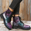 Sun & Moon Print Ankle Combat Boots: Embrace Gothic Style with Non-Slip Soles for Outdoor Adventures