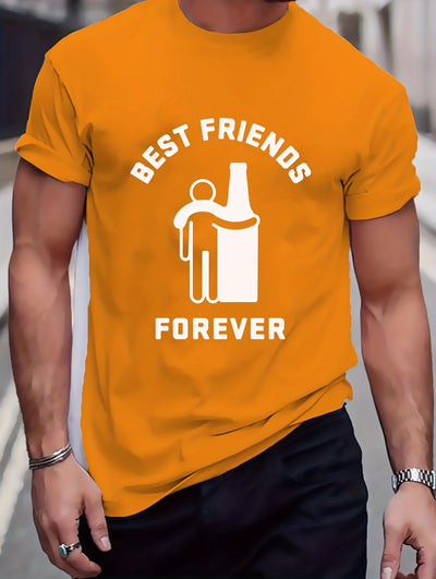 Best Friends Letter Print T-Shirt: Elevate Your Summer Casual Street Style with this Stretch Round Neck Tee Shirt