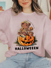 Horror Bear Pumpkin Slogan Print Plus Size Halloween Sweatshirt: Stylish Fall/Winter Casual Top for Plus Size Women