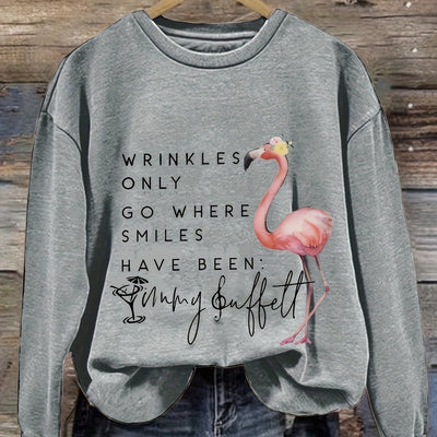 Flamboyant Flamingo: Women's Casual Crew Neck Sweatshirt with Drop Shoulder Design