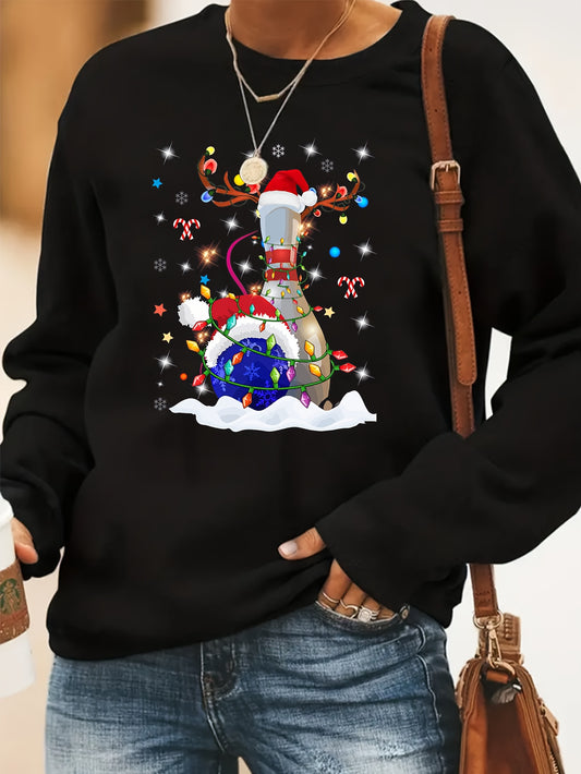 Introducing the Festive Christmas Deer Print Pullover Sweatshirt! This cute and cozy addition to your winter wardrobe features a festive deer print, perfect for adding a touch of holiday cheer to any outfit. Stay warm and stylish this season with this must-have pullover sweatshirt.