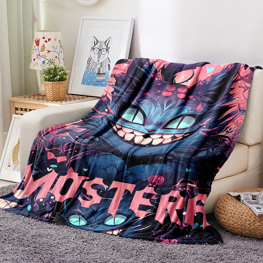 Cozy Cartoon Cat Print Flannel Blanket: The Perfect All-Season Gift for Any Cat Lover!
