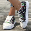 Step into Festive Fun with Women's Elf-Printed Canvas Sneakers: Casual Christmas Flat Shoes