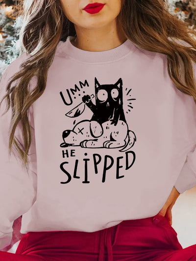 Cute Cat and Puppy Slogan Print Plus Size Casual Sweatshirt: A Comfy, Stylish Addition to Your Fall/Winter Wardrobe