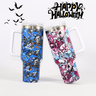 This 40oz Stainless Steel Halloween Doodle Skull Tumbler is an ideal companion for outdoor activities. It is leakproof with a lid and straw, and it has great insulation, making it perfect for hot and cold drinks. Perfect for camping, hiking, or as a birthday gift.