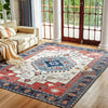 Boho Chic: Vintage Red Rugs for Living Room and Bedroom - Washable, Foldable, Faux Wool Medallion Colorful Rug - 47*63in