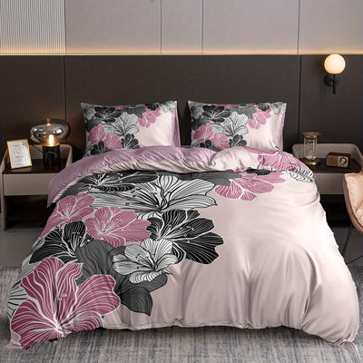 Floral Digital Print Bedding Set: Soft and Comfortable Duvet Cover for Bedroom or Guest Room - 3-Piece Set Including 1 Duvet Cover and 2 Pillowcases (Without Core)