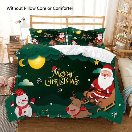 Indulge in a festive farmhouse delight with our 3-piece Christmas duvet cover set. Featuring charming designs of Santa Claus, Snowman, Snowflakes, and Trees, our set is made with 100% microfiber for ultimate softness and durability. Perfect for adding holiday cheer to your bedroom or guest room.