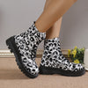 Luxe and Versatile: Women's Leopard Print Lace-Up Platform Ankle Boots – Set New Trends with Style and Comfort