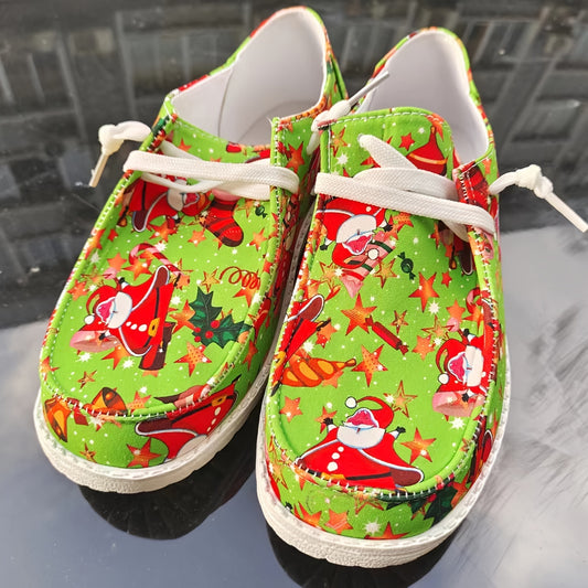 These Women's Cartoon Print Casual Loafers bring festive fun to your feet! The lightweight and breathable canvas pairs perfectly with your favorite looks. The non-slip rubber sole ensures stability for a comfortable walking experience.shoes