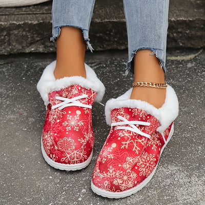 Winter Wonderland: Women's Christmas Fluffy Snow Shoes with Snowflake Pattern