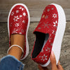 Stylish and Secure: Trendy Red Snowflake Pattern Skate Shoes - Lightweight, Non-Slip Sport Shoes for Women