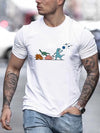 Dino Chic: Cartoon Dinosaur Print T-Shirt - A Vibrant Casual Essential for Men