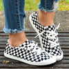 Lightweight Women's Canvas Shoes with Checkboard Printed - Comfortable Lace-up Low Top Walking Shoes