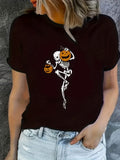 This stylish Halloween-themed T-Shirt is perfect to show off your spooky side. Featuring a Skeleton Pumpkin print that is designed to last, this will be your go-to for Spring and Summer.