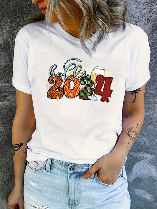 Crafted with breathable fabric, this 2024 Summer/Spring Women's Casual Top T-shirt is perfect for warmer weather. The vibrant print and flattering fit give this shirt a stylish edge, while the short sleeves and crew neck provide comfort and versatility. Add this tee to your wardrobe for a chic and effortless look.