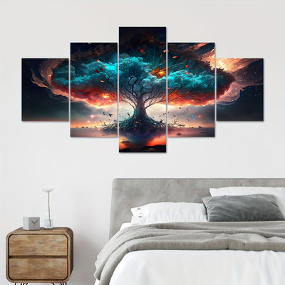 Animated Elegance: 5-Piece Burning Tree Canvas Poster Set - Perfect Home Decor and Living Room Gift