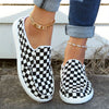 Fashionable Checkerboard Women's Canvas Slip-On Loafers - Lightweight, Comfortable, and Stylish