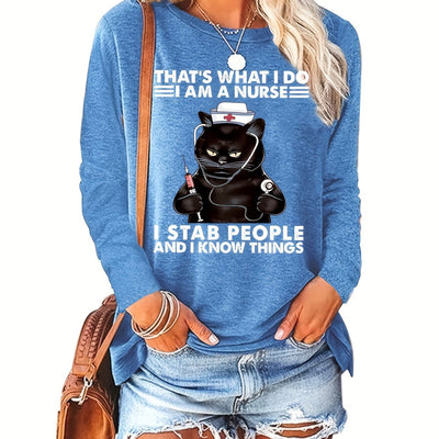 Fashionable and Fun: Women's Plus Size Casual T-Shirt with Hilarious Cat Slogan Print