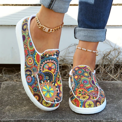 Comfortable Tribal Floral Pattern Canvas Shoes for Women -  Comfortable Low Top Walking Shoes