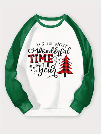 Our Cozy Comfort Plus Size Sweatshirt is made from luxurious 55% Polyester and 45% Cotton blend materials for optimal warmth and softness. It features a Slogan & Plaid Christmas Tree Print to keep you feeling festive all season long. Keep comfortable and on-trend in this versatile, timeless sweatshirt.