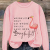 Flamboyant Flamingo: Women's Casual Crew Neck Sweatshirt with Drop Shoulder Design