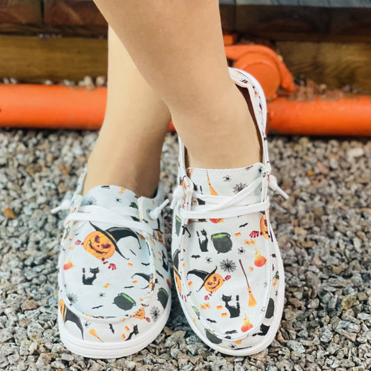 Stride into Halloween Fun with Women's Colorful Canvas Lace-Up Shoes: Lightweight Walking Shoes for a Playful and Stylish Look