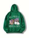 Feline Frenzy: Books & Cats Print Hoodie - Stay Cozy and Stylish this Winter/Fall with this Casual Hooded Sweatshirt for Women