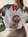Fashionably Feline: Cute Cat Print Crew neck Sweatshirt for Casual Chic Women's Clothing