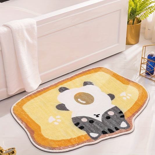 Cozy and Adorable: Toast Cat Pattern Bath Rug - Soft, Non-Slip, and Absorbent Bath Mat for Your Home, Kitchen, and Bathroom!
