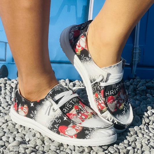 Women's lightweight, flat & comfy Cartoon Gnome Print Canvas Shoes are versatile and stylish. With soft sole and slip-on construction, these shoes are ideal for any season. Perfect for everyday wear and special occasions, these shoes add a unique touch to your look.