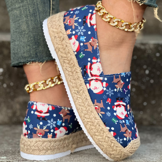 These Festive Footwear Women's Christmas Shoes are perfect to get you in the holiday spirit! Made with high-quality, durable canvas, they feature comfortable espadrille soles and a festive Christmas print. Slip-on design makes them easy to put on and take off again. Add a touch of festive cheer to your wardrobe!