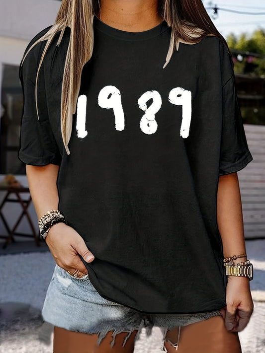 This premium quality 1989 letter print t-shirt is an essential for any woman's summer wardrobe. It features a classic crew neck and lightweight fabric, offering comfort and comfortability no matter the weather. With a stylish, eye-catching letter print, this t-shirt is sure to be a timeless go-to piece.