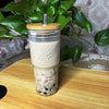 24oz Japanese Style Drinking Glass with Bamboo Lid and Straw - Portable Glass Tumbler for Iced Coffee, Bubble Tea, and Summer Drinks - Perfect for Back to School and Birthday Gifts