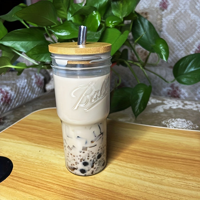 Glass Tumbler with Bamboo Straw & Lid | Iced Coffee Cup | Glitter Cow Print  Glass Tumbler | Mason Jar | 24oz Resuable Cup | Boba Cup