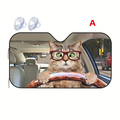 Pet-Themed Car Windshield Sunshade: Stylish Purple Eyelash Design with Playful Cat and Glasses Print - Ideal for Sedans, Trucks, and SUVs