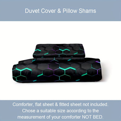 Hexagon Dreams: Luxurious 3-Piece Duvet Cover Set for Ultimate Comfort and Style (1*Duvet Cover + 2*Pillowcases, Without Core)