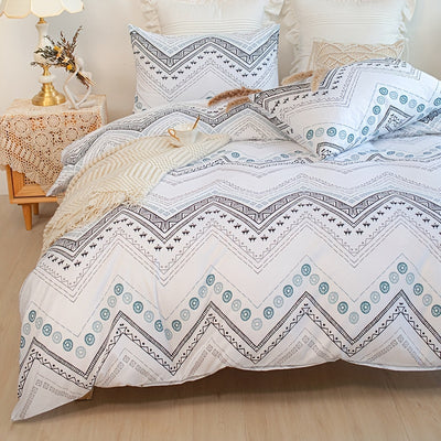 Boho Chic Waves: 3-Piece Fashion Fresh Duvet Cover Set with Curved Ripple & Polka Dot Prints - Soft and Comfortable Bedding for Bedroom and Guest Room