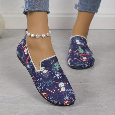 Festive Comfort: Women's Christmas Print Flat Shoes – Lightweight Slip-Ons for Casual Style