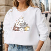 Feline Finesse: Cute Cat Print Sweatshirt - Trendy Long Sleeve Crew Neck for Women