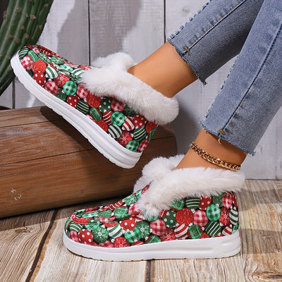 Stay warm and stylish this winter with these festive snow boots. Featuring a Christmas bell print pattern and easy slip-on design, these boots combine cozy comfort and fashionable design in one stylish package.