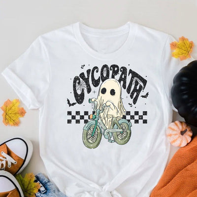 Halloween Cycopath Letter Print Tshirt: Unleash your Spooky Side with this Casual Short Sleeve Crew Neck T-Shirt!